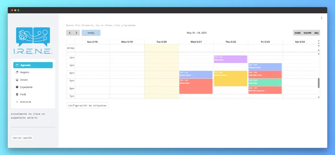 Agenda electrónica de psicología de IRENE